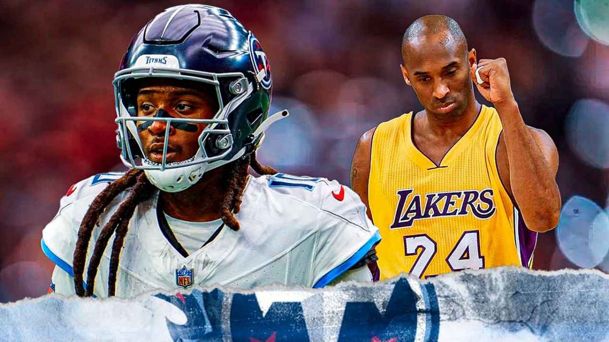 Tennessee Titans star DeAndre Hopkins and Kobe Bryant in front of Nissan Stadium.