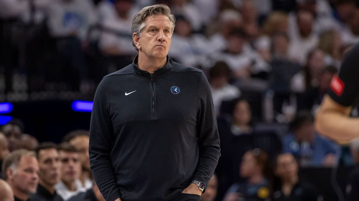 Minnesota Timberwolves head coach Chris Finch looks on against the Phoenix Suns in the second half during game one of the first round for the 2024 NBA playoffs at Target Center.