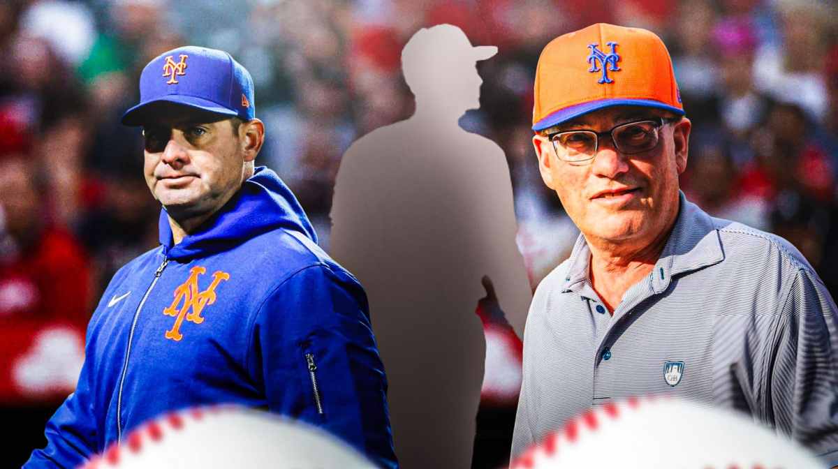 Steve Cohen, Carlos Mendoza with mystery player silhouette in middle.