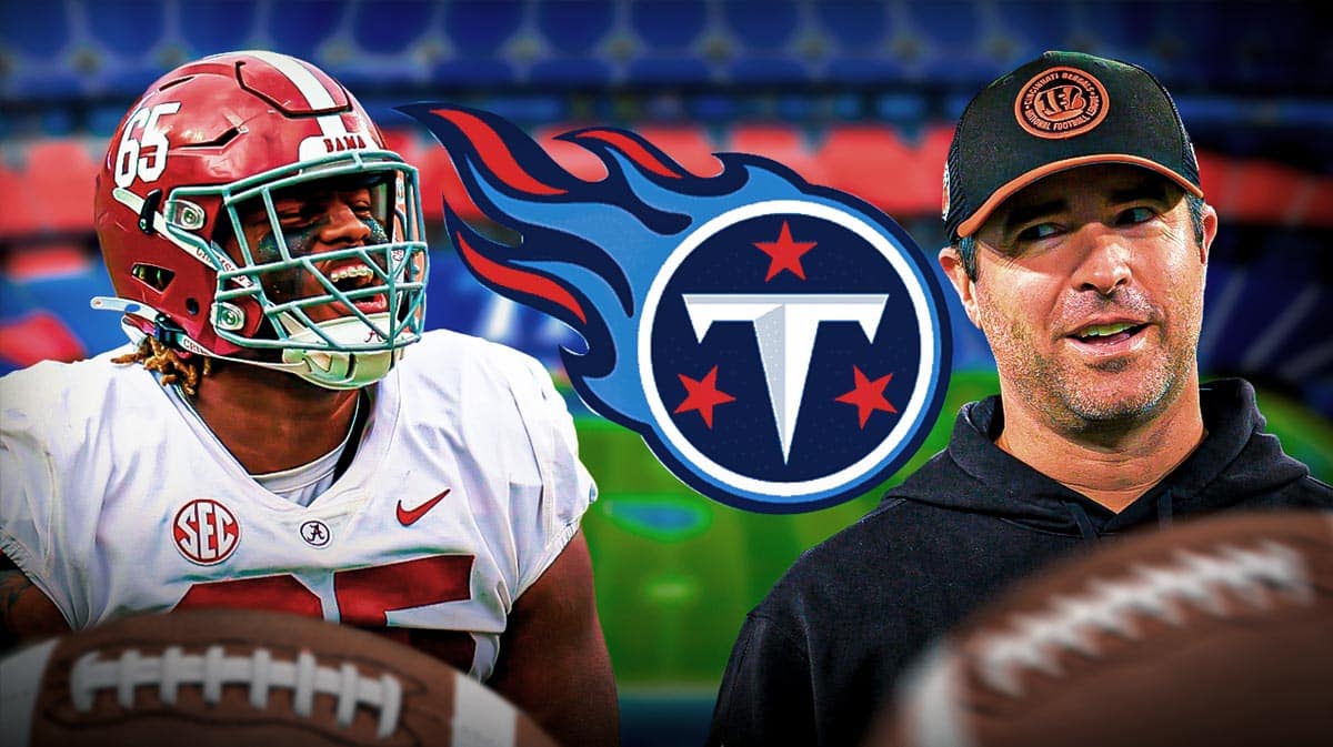 Alabama's JC Latham and TItans' head coach Brian Callahan