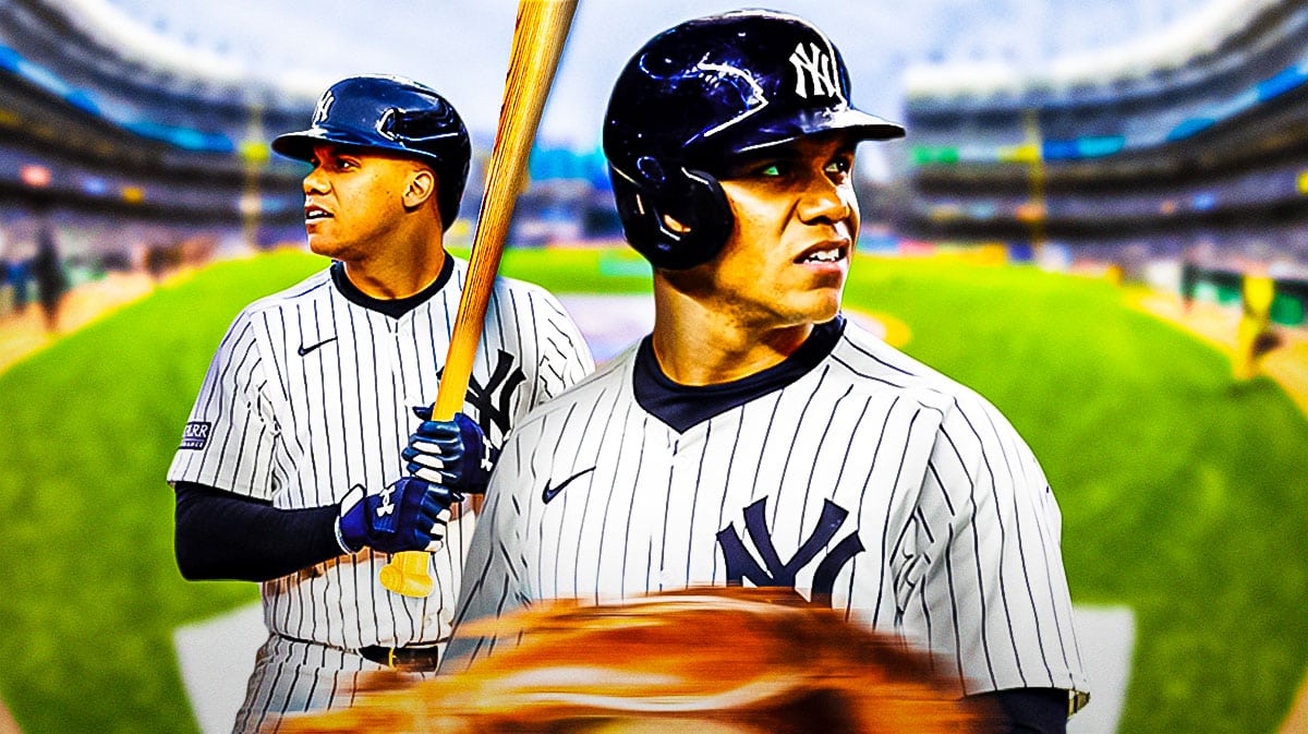 Yankees' Juan Soto holding a massive bat