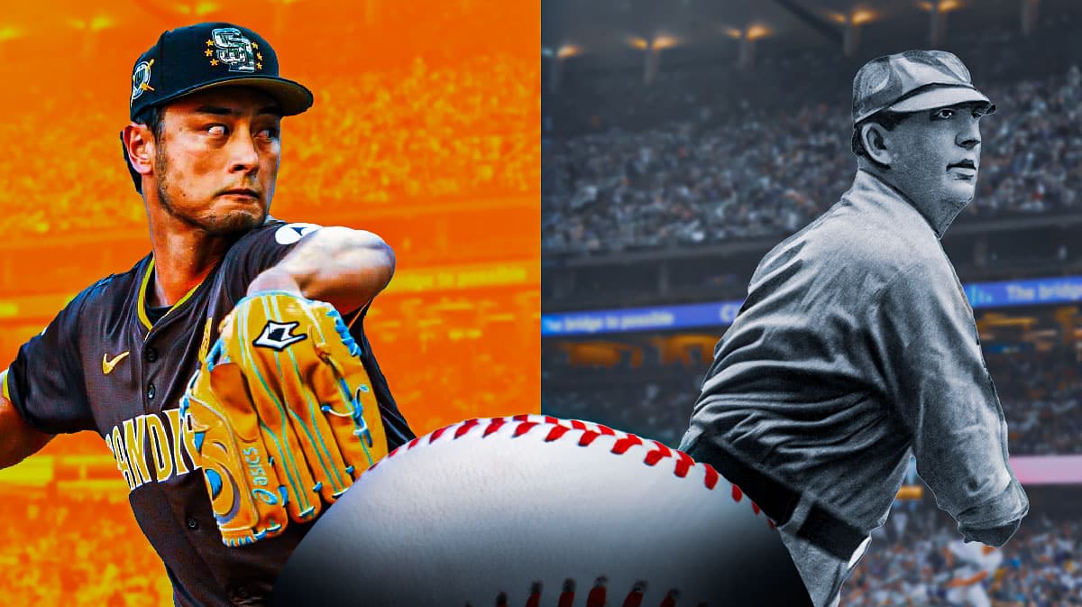 San Diego Padres pitcher Yu Darvish next to Cy Young