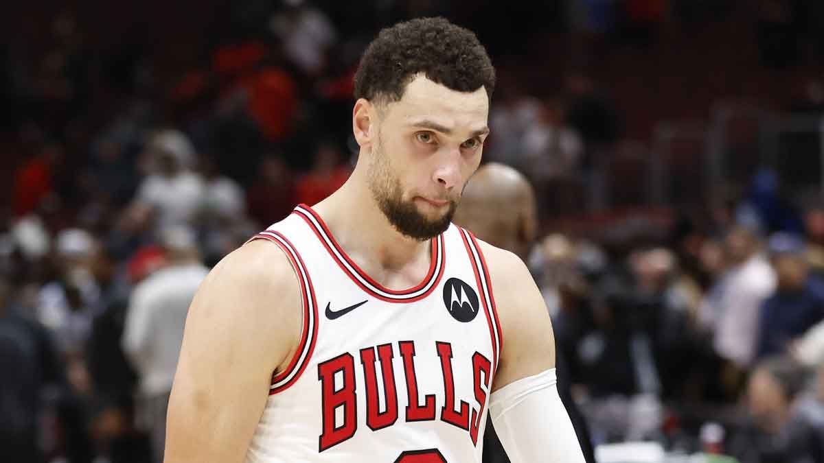 Chicago Bulls guard Zach LaVine (8) walks off the court after a basketball game against the Orlando Magic at United Center.