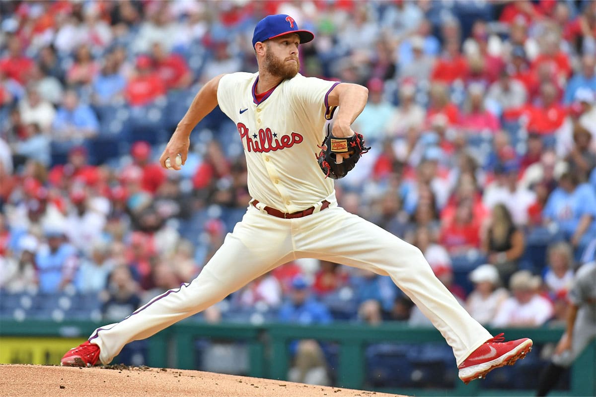 Philadelphia Phillies pitcher Zack Wheeler (45) throws a pitch during the first inning against the San Francisco Giants at Citizens Bank Park. 
