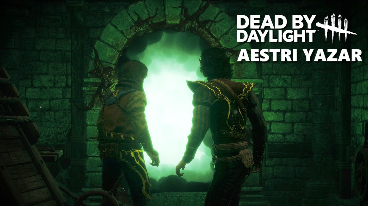 aestri yazar dbd, aestri yazar perks dbd, aestri yazar, dbd, keyart of aestri yazar in dbd with the game logo in one corner and the character name under it