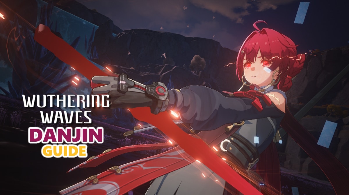 Danjin build, Danjin weapon, Danjin echoes, Danjin guide, Danjin, a screenshot of the Danjin's ultimate with the wuthering waves logo on one side and the words Danjin guide under it
