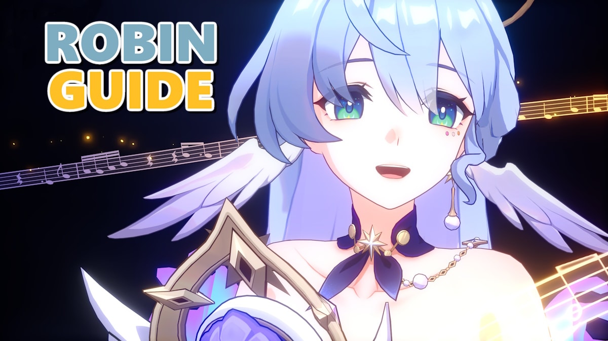 robin build, robin honkai star rail, robin, robin light cones, robin relics, a screenshot of robin with the words robin guide on it