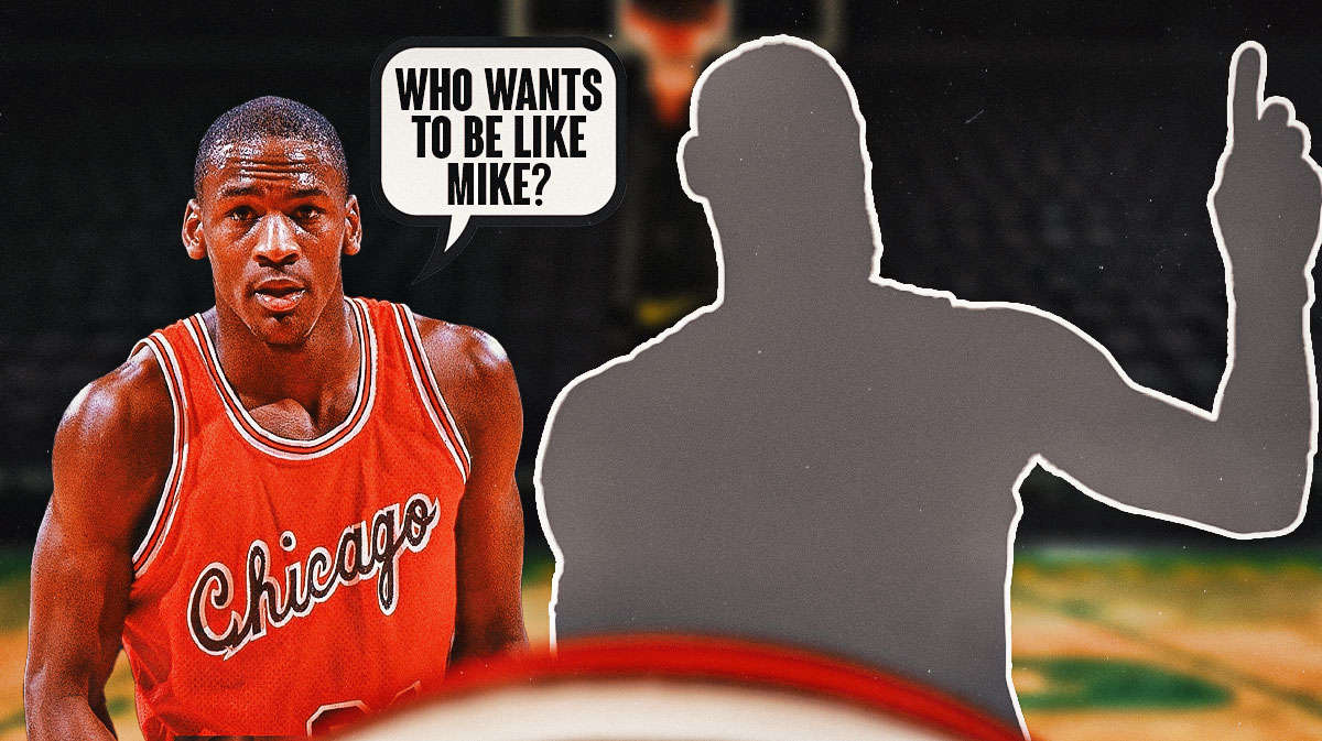 Michael Jordan saying "Who wants to be like Mike?" next to a silhouette.