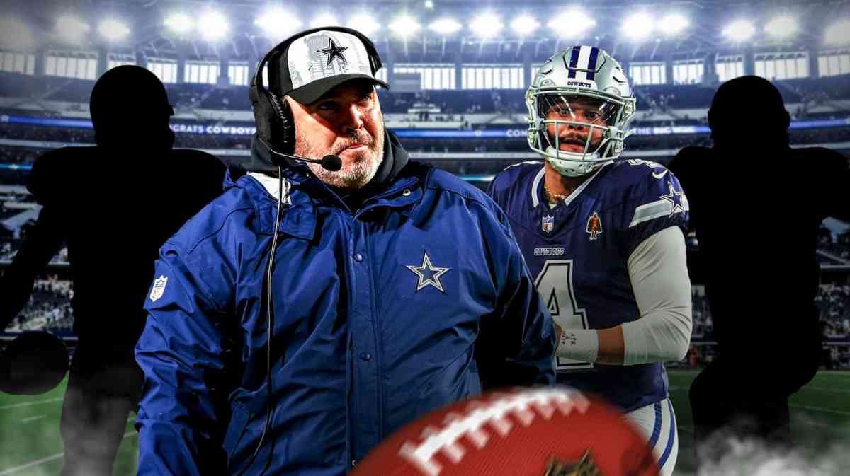 Mike McCarthy and Dak Prescott with two mystery player silhouettes
