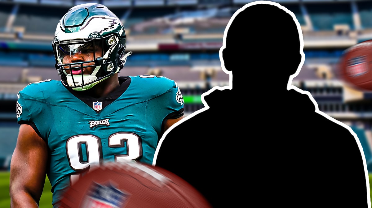 Milton Williams next to the blacked-out silhouette of Will Shipley with Lincoln Financial Field as the background.