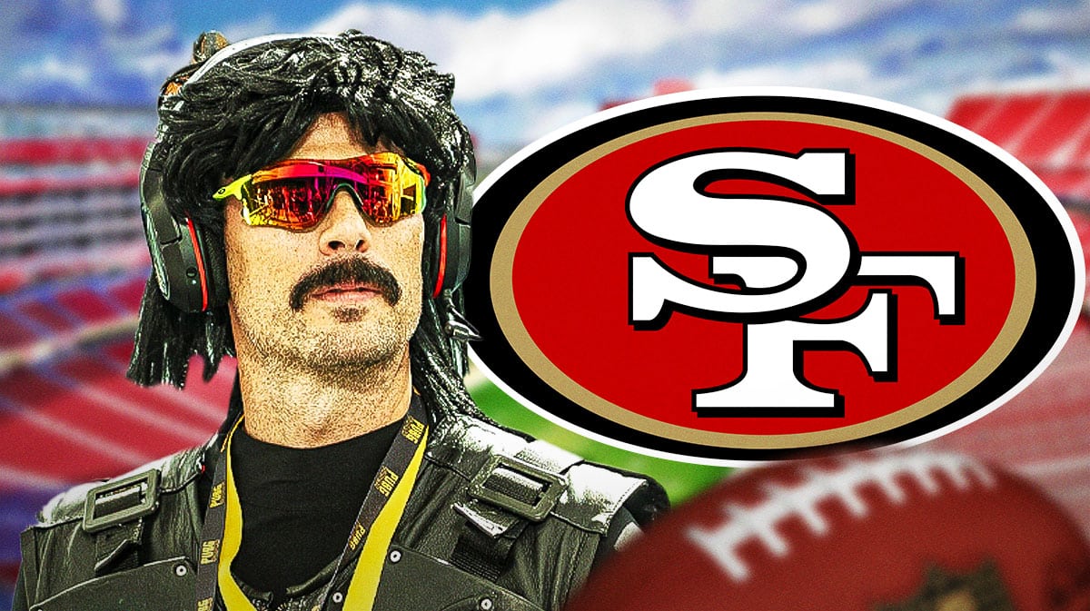 Dr Disrespect next to a 49ers logo at Levi's Stadium