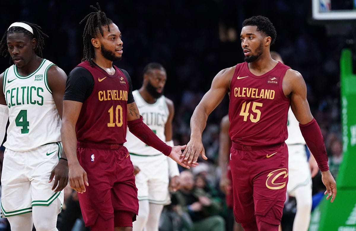 Cleveland Cavaliers players Darius Garland and Donovan Mitchell