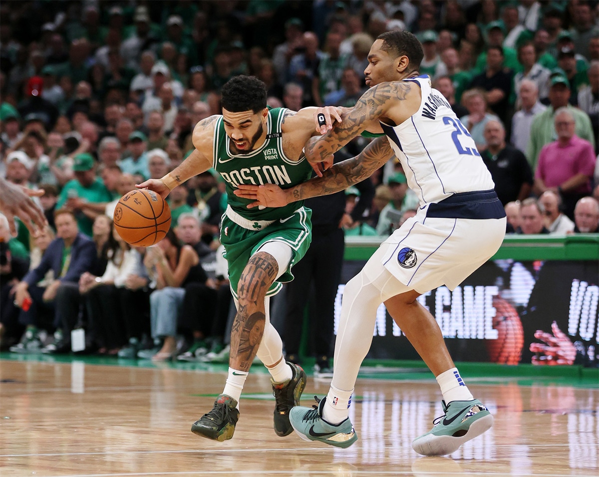 Boston Celtics player Jayson Tatum and Dallas Mavericks player P.J. Washington