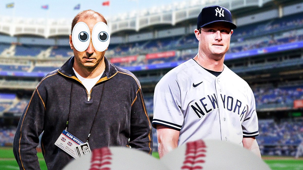 Brian Cashman with eyeball emojis looking at Gerrit Cole