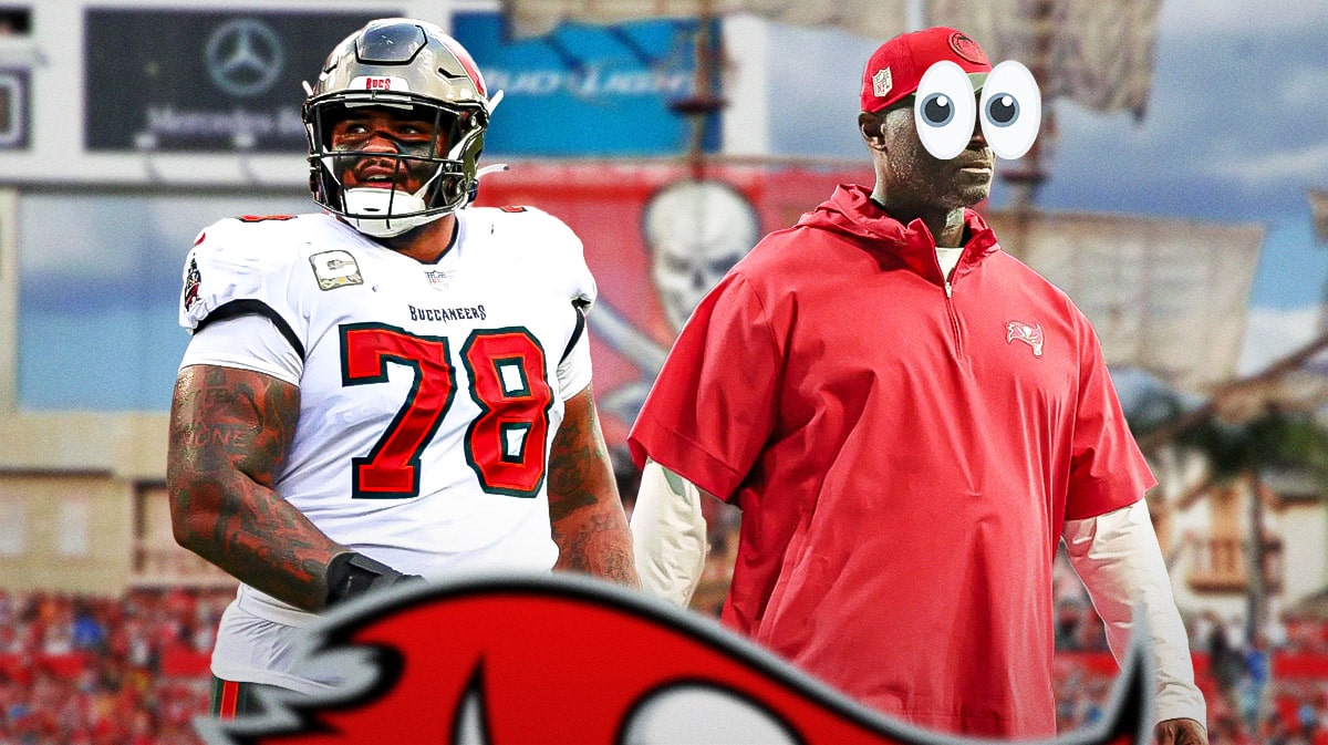 Tristan Wirfs, Todd Bowles with eyeball emojis on him