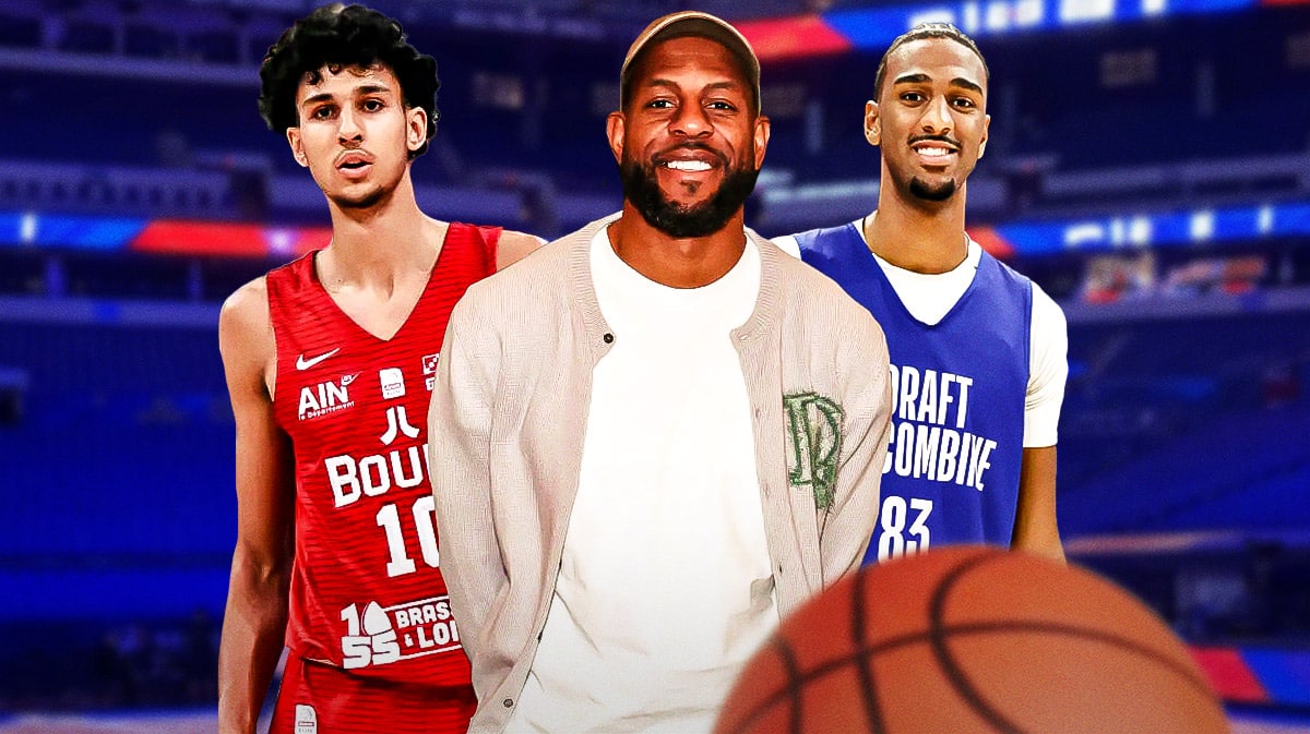 Atlanta Hawks player Zaccharie Risacher, former NBA player Andre Iguodala, and Washington Wizards player Alexandre Sarr
