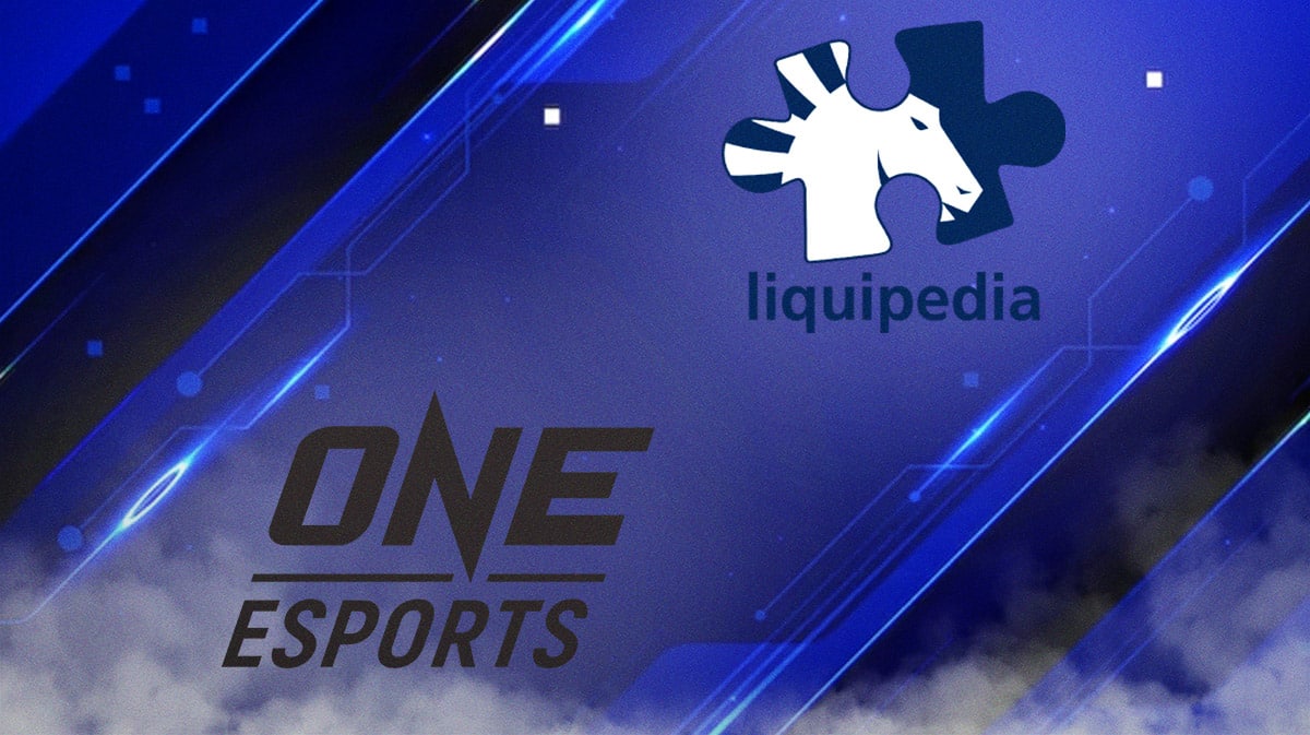 Poster showing the logos of Liquipedia and ONE Esports in light of their recent partnership
