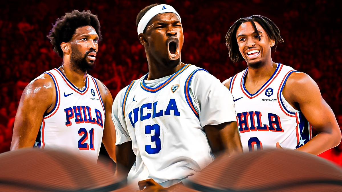 76ers' Joel Embiid, Adem Bona and Tyrese Maxey
