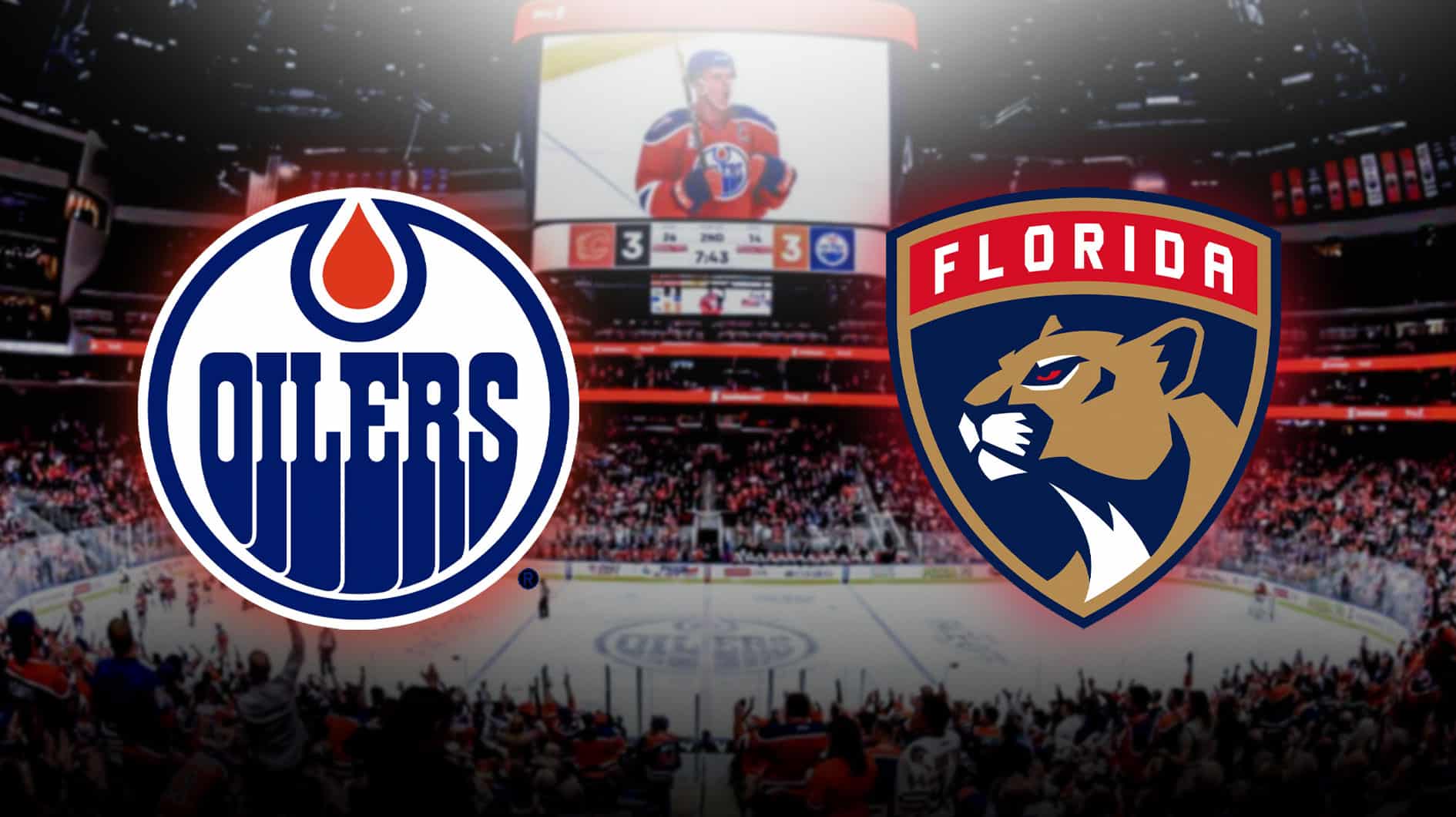 Oilers/Panthers logos in front of Rogers Place