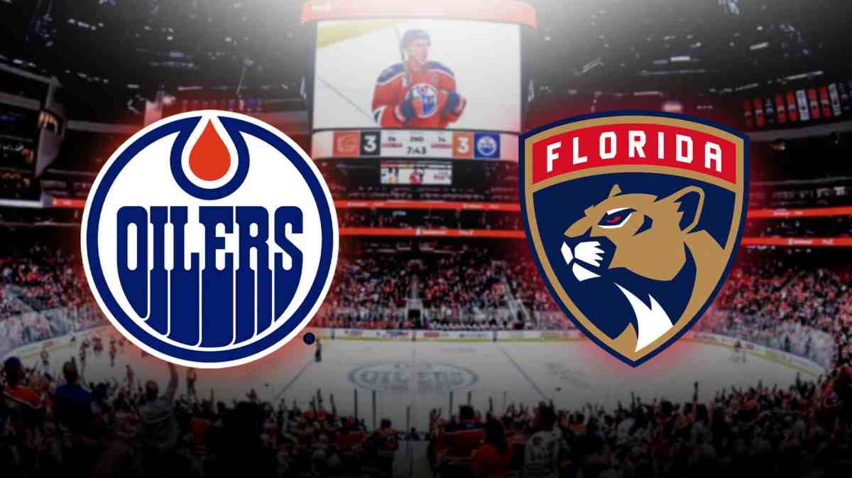 Oilers/Panthers logos in front of Rogers Place