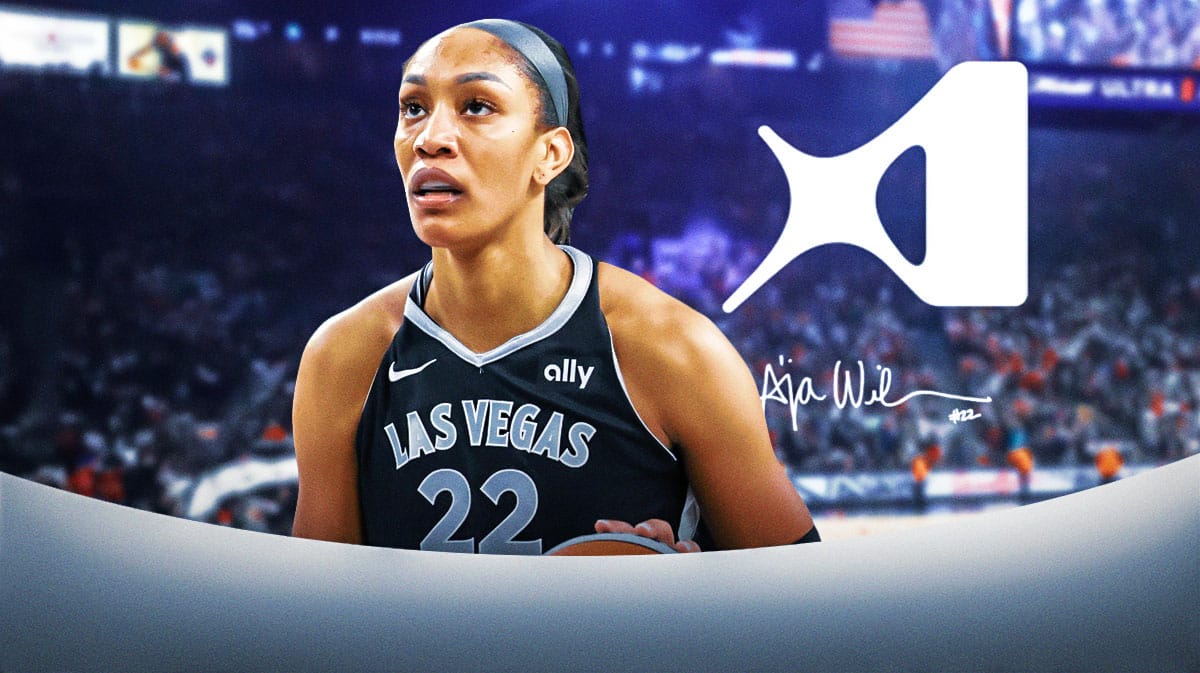 Las Vegas Aces player A'ja Wilson with the logo for her new signature Nike shoe