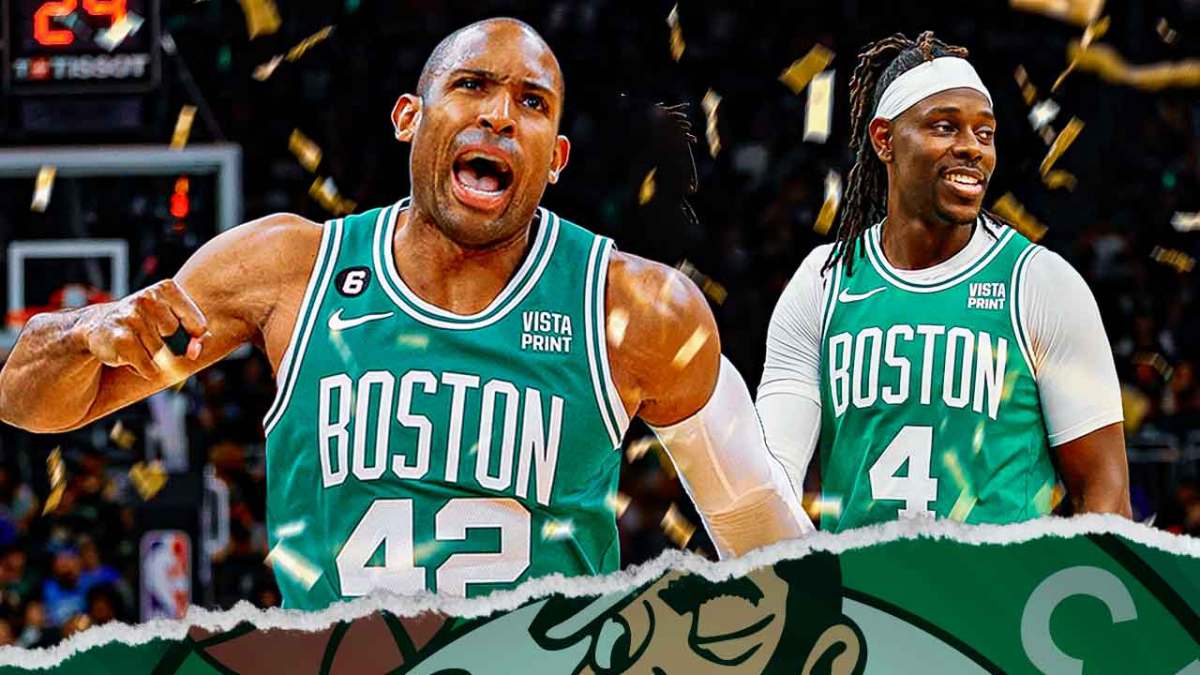 Celtics Al Horford and Jrue Holiday celebrating NBA championship