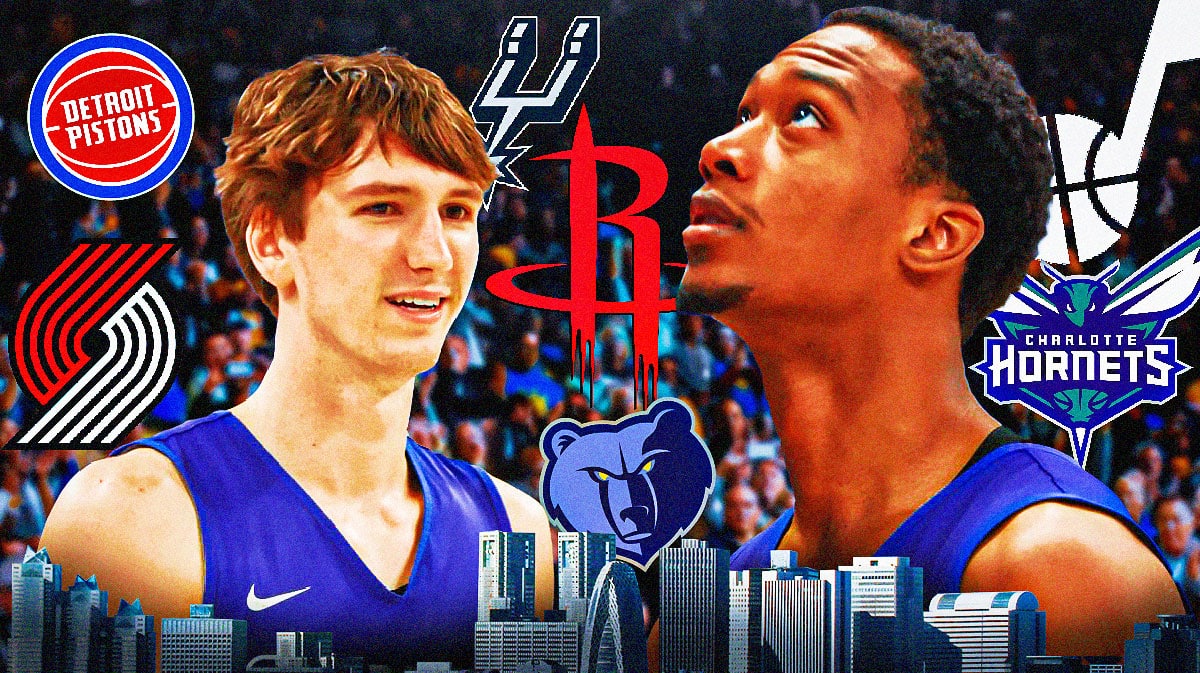 Ron Holland and Matas Buzelis with logos for NBA teams around them