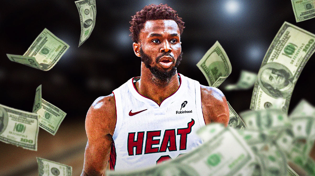 Andrew Wiggins surrounded by piles of cash.