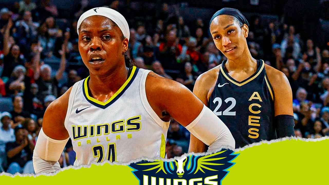 Wings' Arike Ogunbowale, Aces' A'ja Wilson both looking serious.