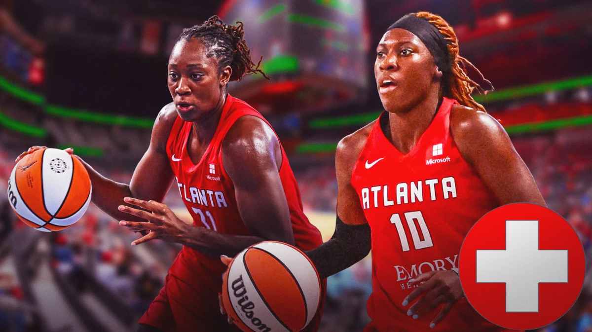 Atlanta Dream player Tina Charles, and Atlanta Dream player Rhyne Howard, with an injury symbol next to Rhyne Howard.