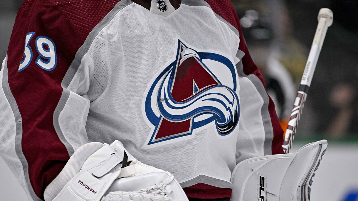 A view of the Colorado Avalanche logo during the game between the Dallas Stars and the Colorado Avalanche at the American Airlines Center.