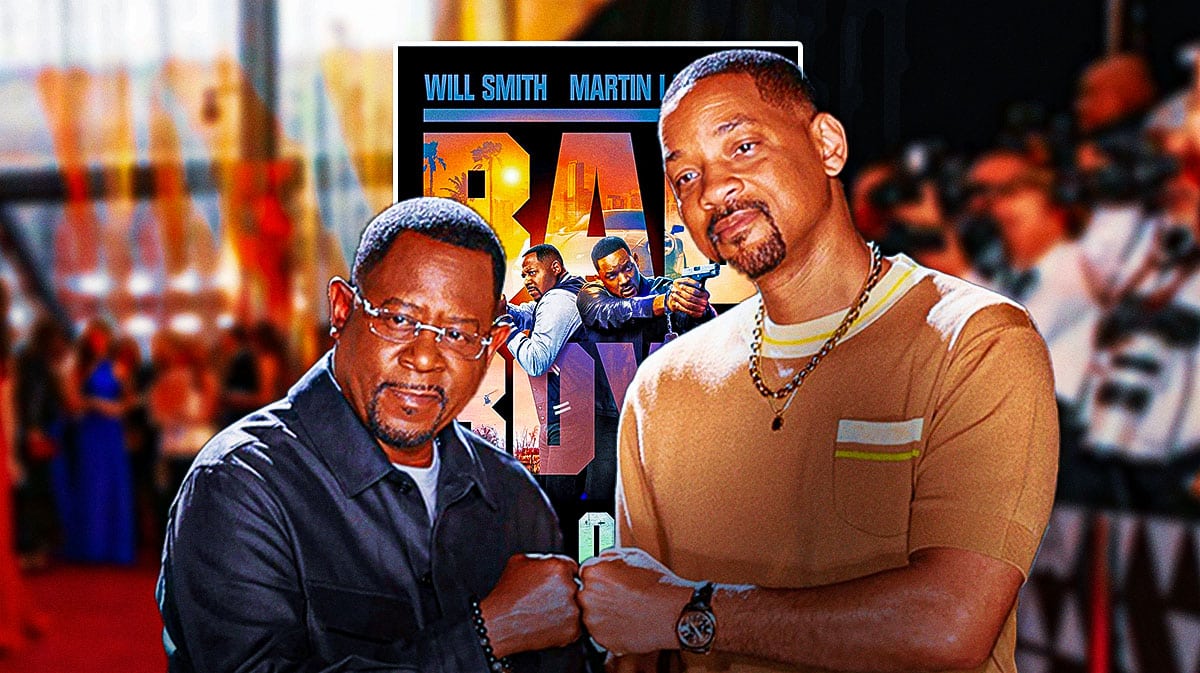 Bad Boys 4 (aka Ride or Die) poster on red carpet with Martin Lawrence, Will Smith.