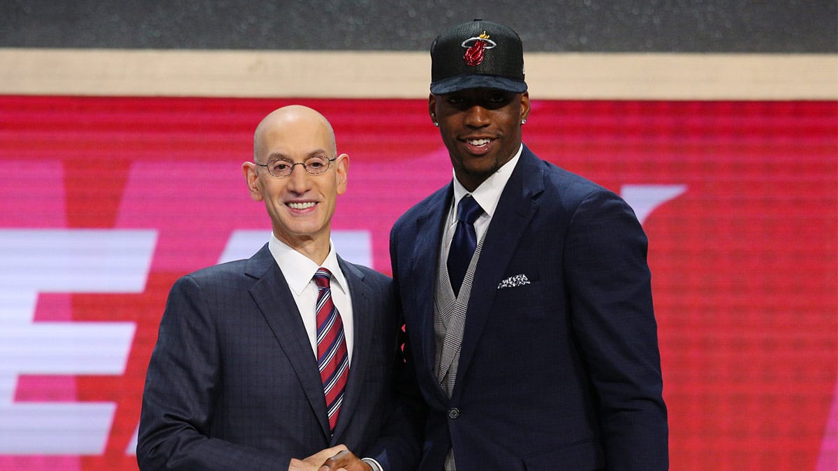 Bam Adebayo (Kentucky) is introduced by NBA commissioner Adam Silver as the number fourteen overall pick to the Miami Heat in the first round of the 2017 NBA Draft at Barclays Center.