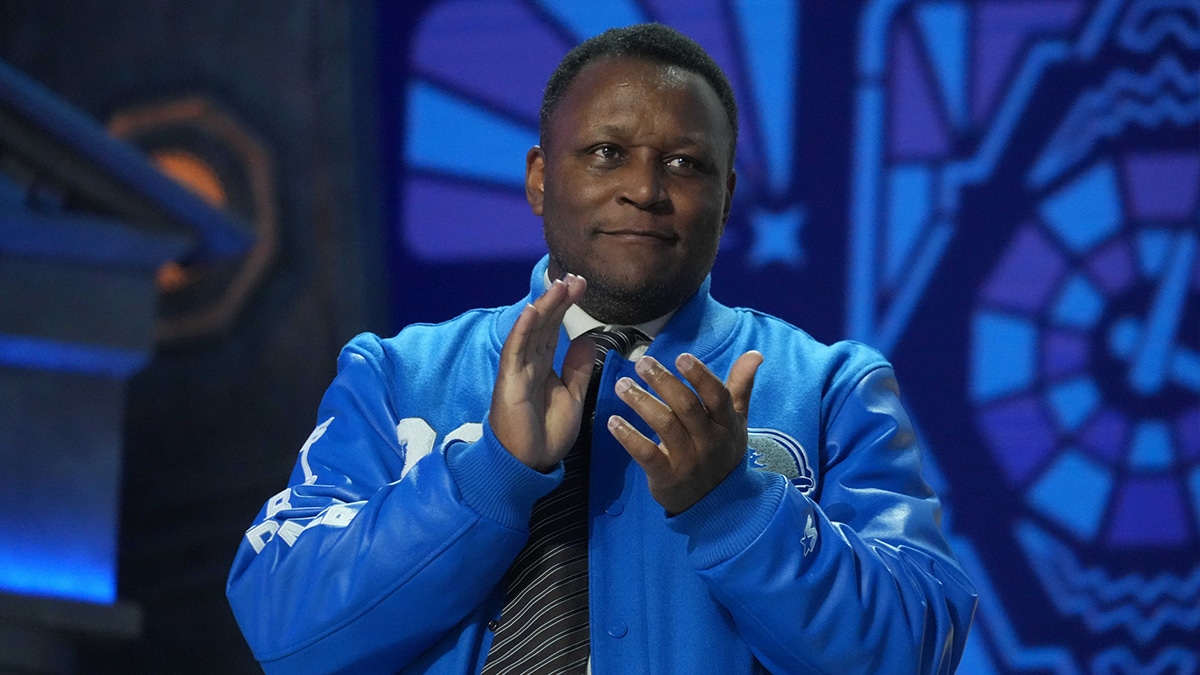 Detroit Lions former running back Barry Sanders attends the 2024 NFL Draft at Campus Martius Park and Hart Plaza.