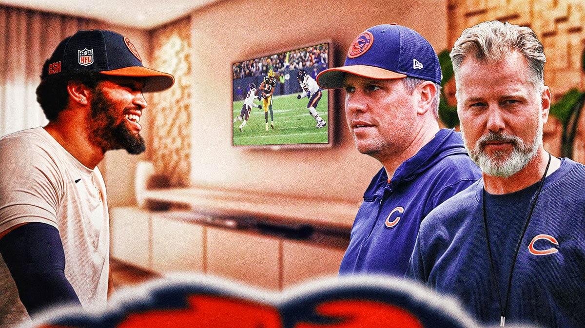 Bears' Caleb Williams watching film with Matt Eberflus
