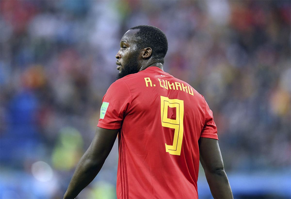 Belgium forward Romelu Lukaku (9) looks on during the first half in the semifinals of the FIFA World Cup 2018 against France at Saint Petersburg Stadium. 