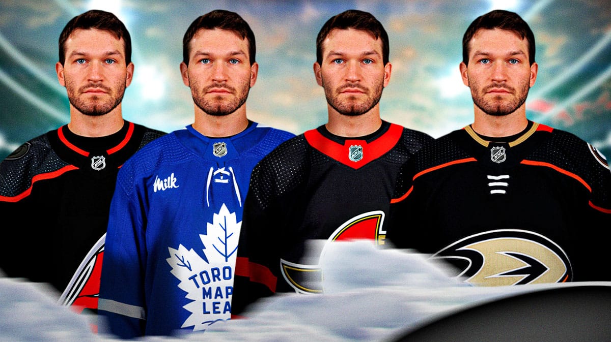 Photo: Brett Pesce in Maple Leafs, Senators, and Ducks jerseys