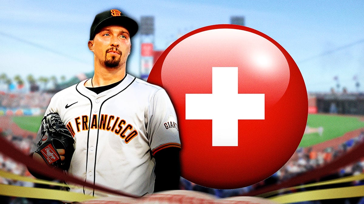 Blake Snell (Giants pitcher) looking serious and with a medical cross symbol