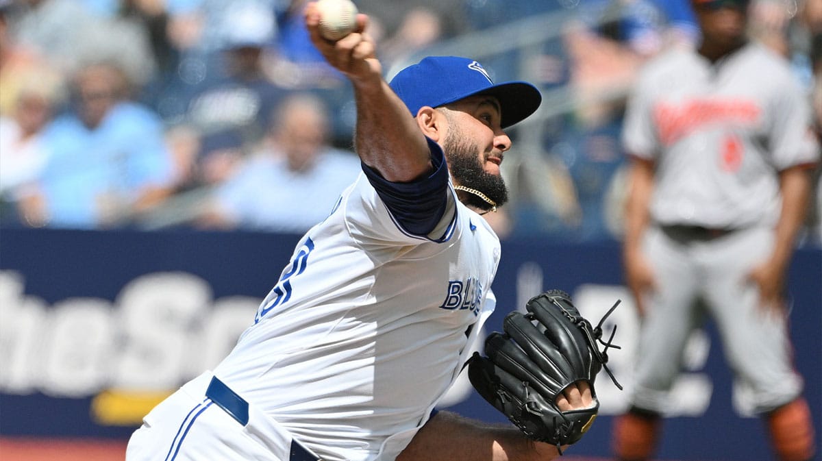 Toronto Blue Jays relief pitcher Yimi Garcia (93) delivers a pitch against the Baltimore Orioles in the ninth inning at Rogers Centre.