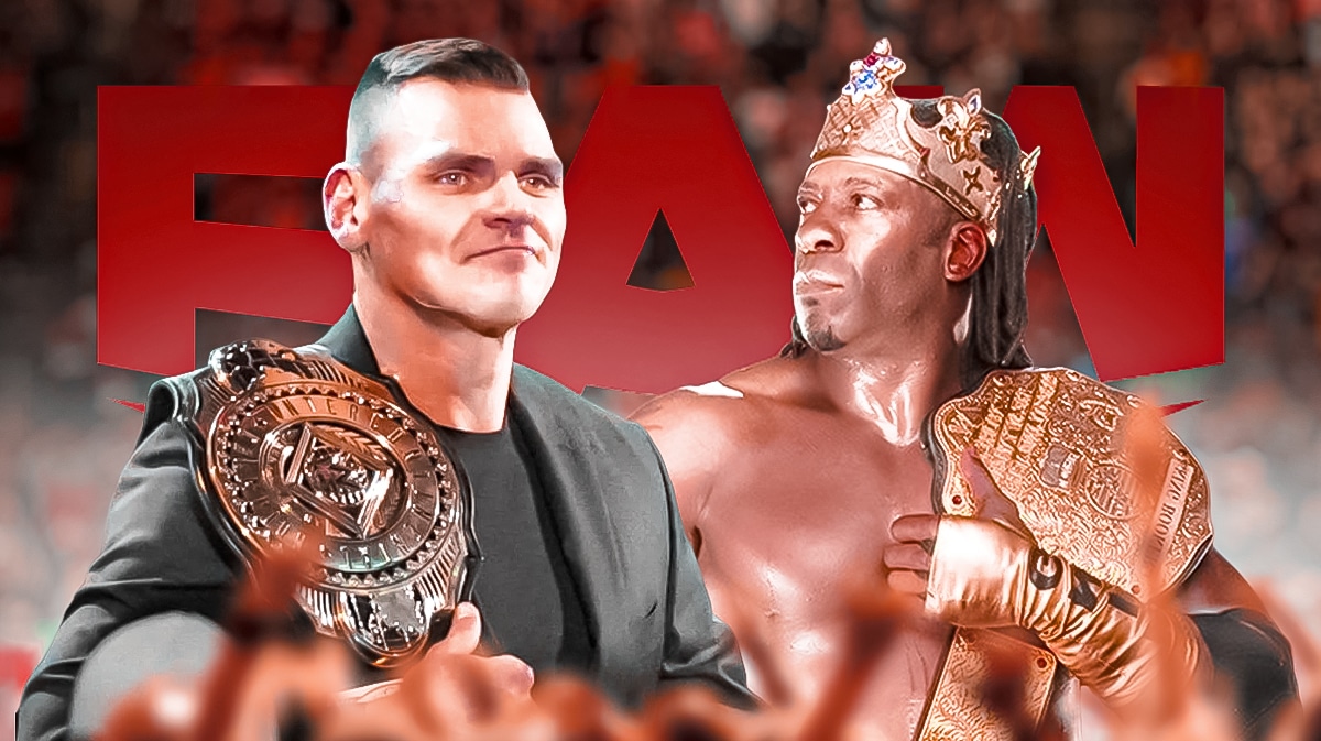 Gunther next to King Booker T with the RAW logo as the background.
