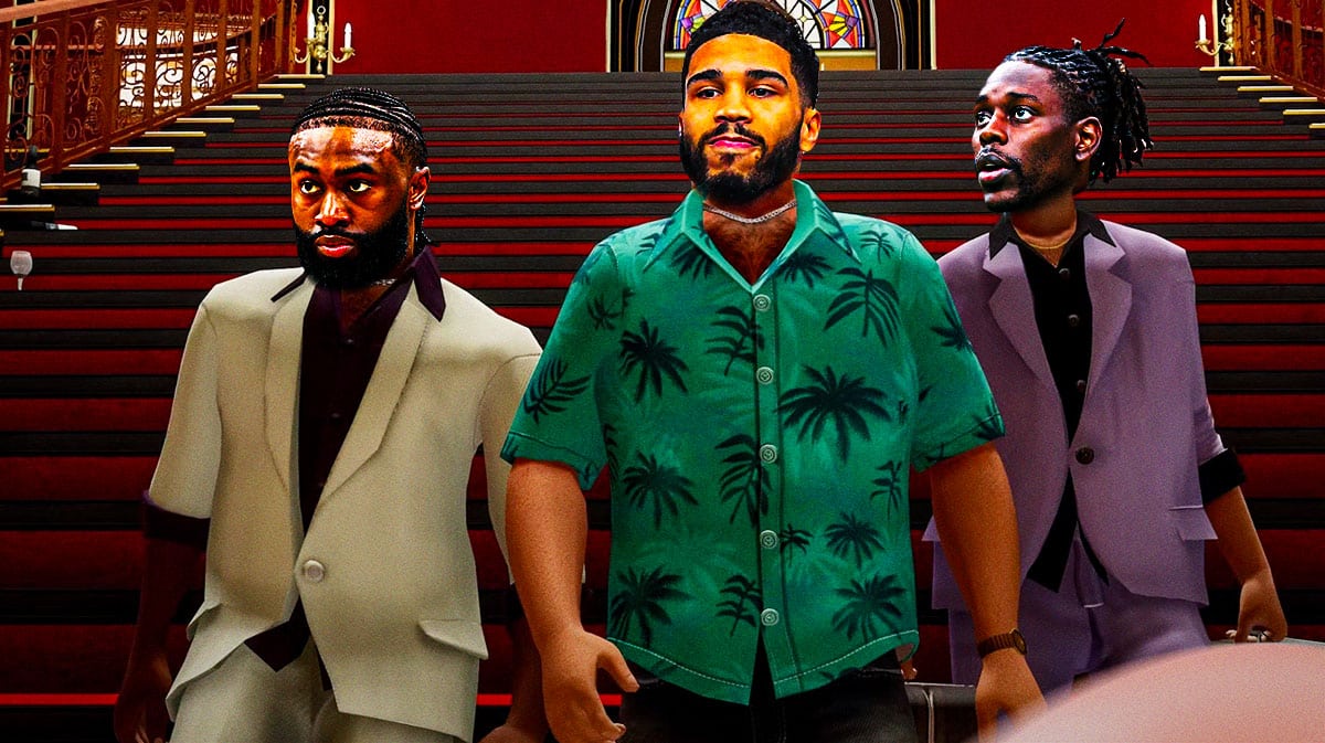 Celtics stars Jaylen Brown, Jayson Tatum, and Jrue Holiday as GTA Vice City characters