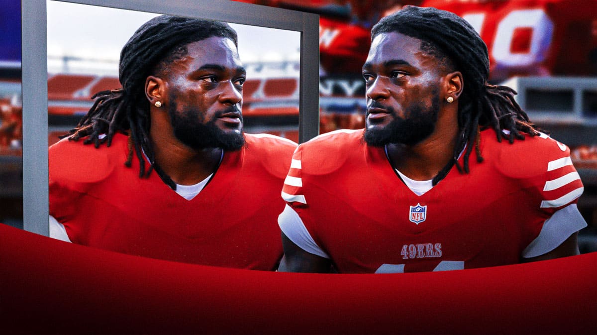 49ers' Brandon Aiyuk looking at a mirror
