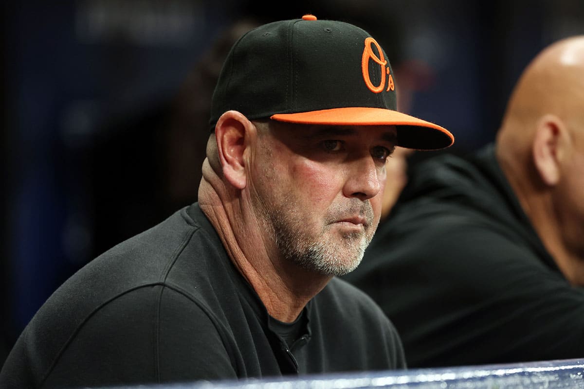 Baltimore Orioles manager Brandon Hyde (18) looks on against the Tampa Bay Rays during the eighth inning at Tropicana Field. 