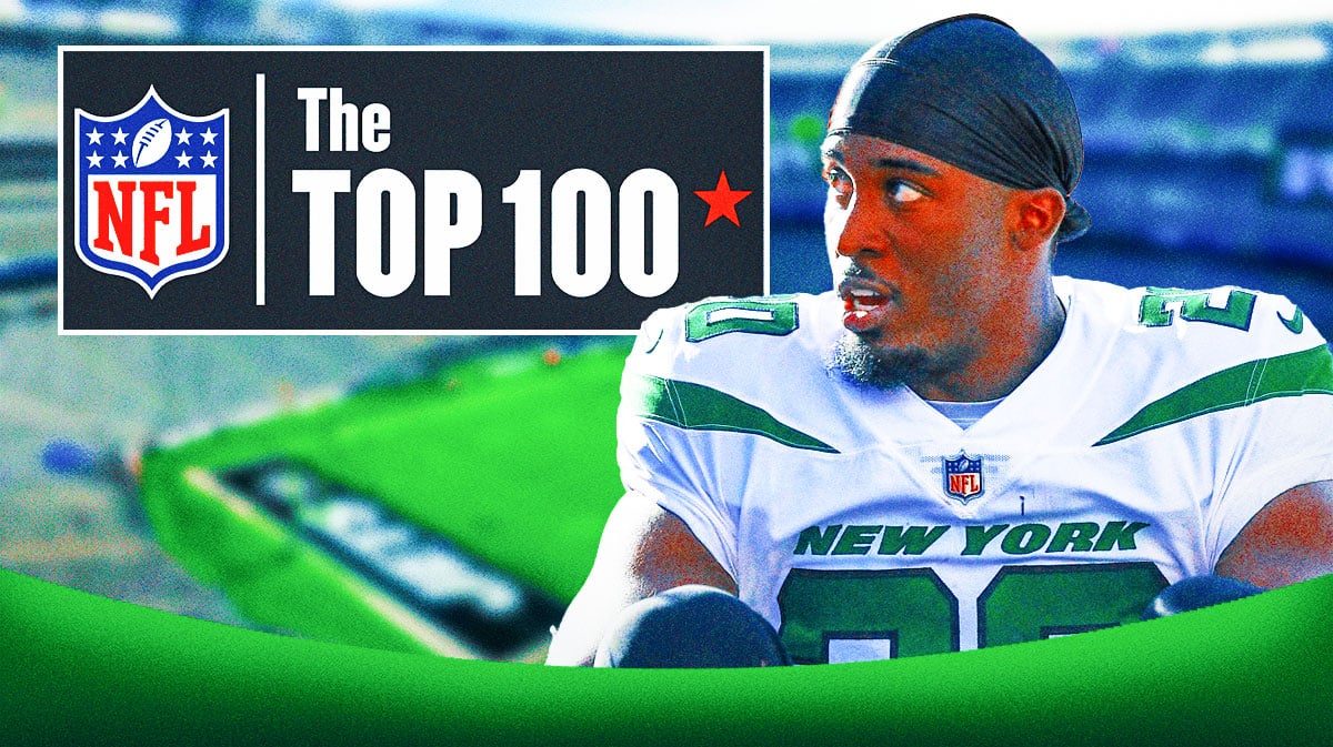 Breece Hall looking at the NFL Top 100 list