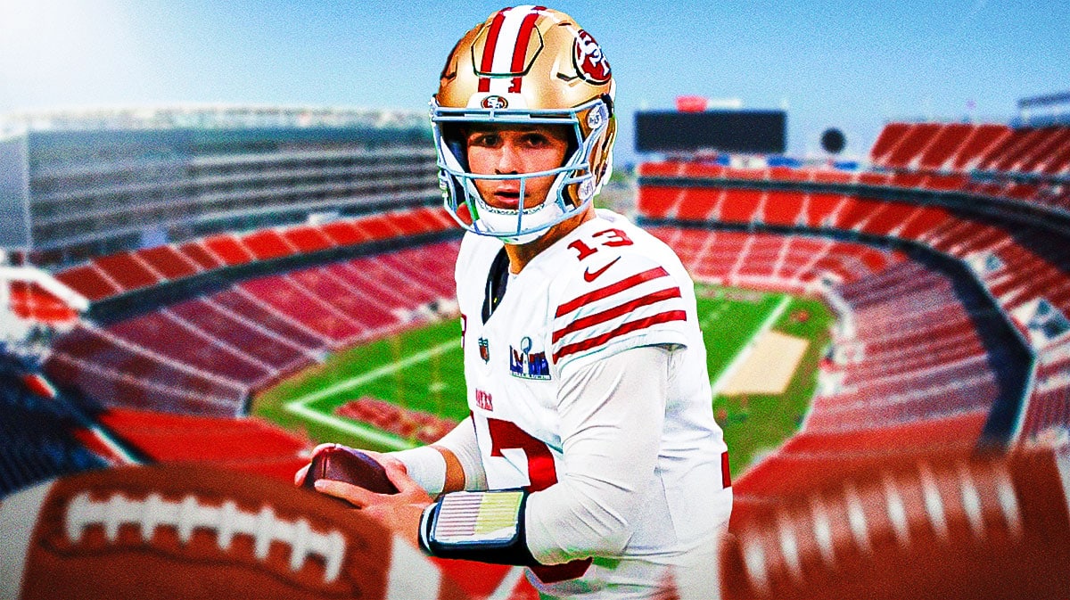 San Francisco 49ers star Brock Purdy in front of Levi's Stadium.