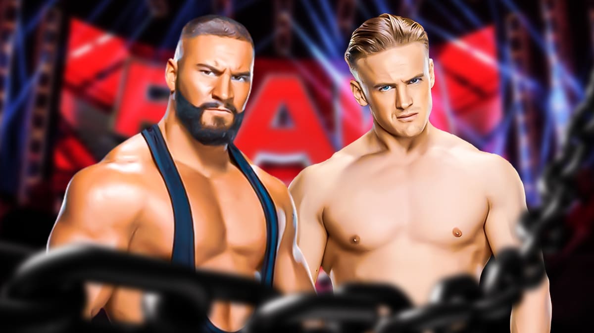 Bron Breakker next to Ilja Dragunov with the RAW logo as the background.