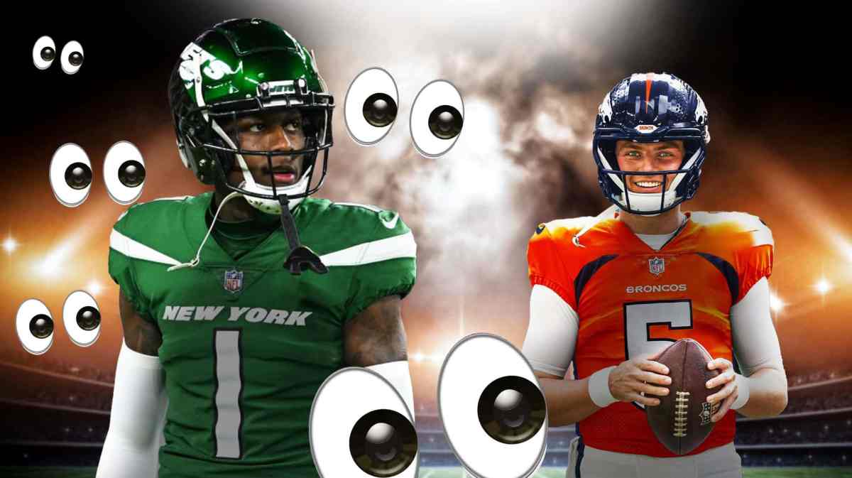 Sauce Gardner with eyeball emojis. Zach Wilson in Broncos gear