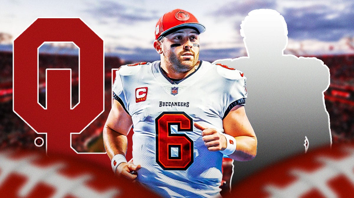Sterling Shepard as a silhouette. Baker Mayfield. Oklahoma logo