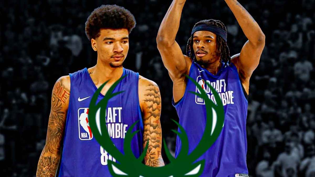 Bucks, Kel'el Ware and DaRon Holmes with a Bucks logo in the center