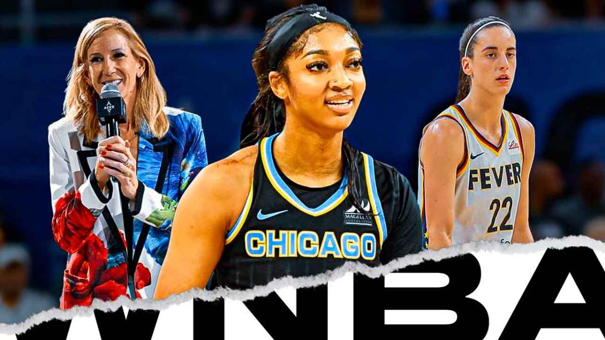 Fever Caitlin Clark and Sky Angel Reese with WNBA Commissioner